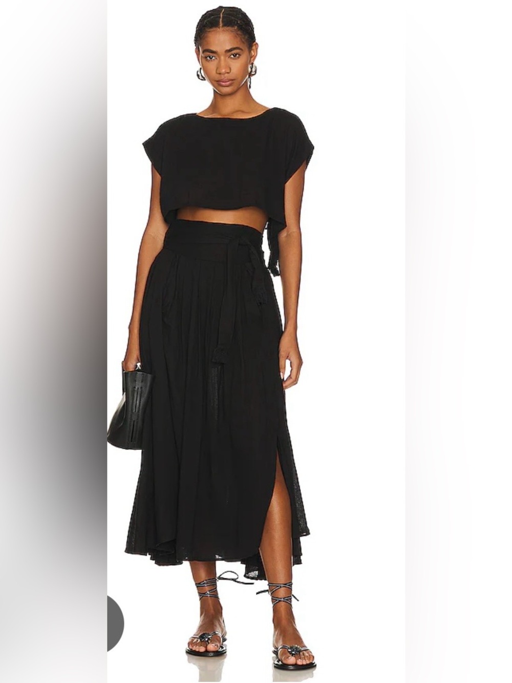 Free People Sundown Black Maxi Skirt set with Side Slit size small